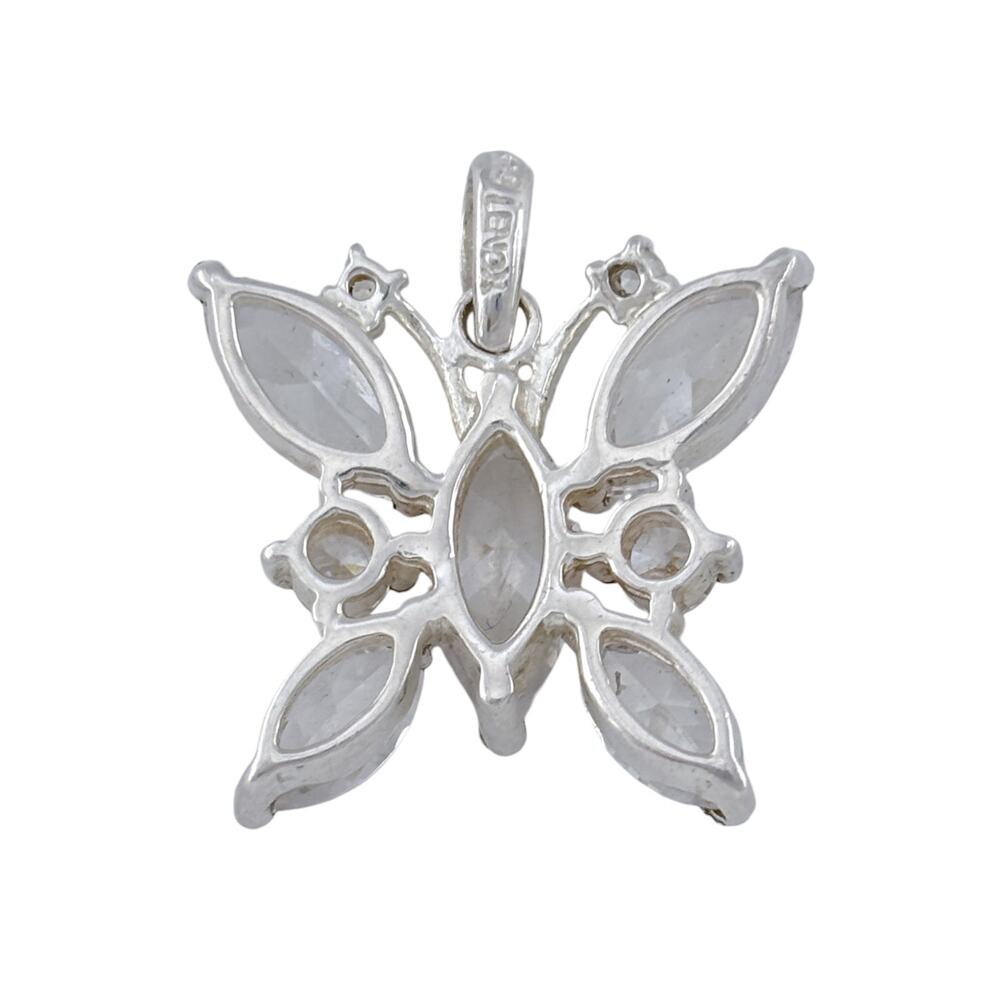 Vintage Lenox Sterling Silver 925 Butterfly Crystal Cluster Pendant - Picture 4 of 9